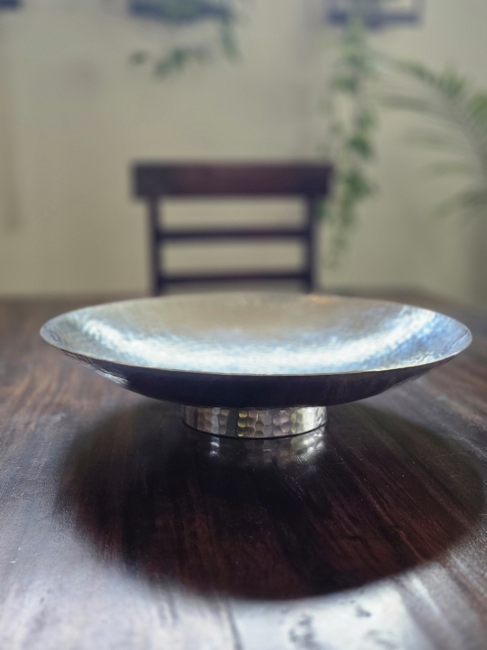 West Elm Hammered Metal Pedestal Bowl - Silver